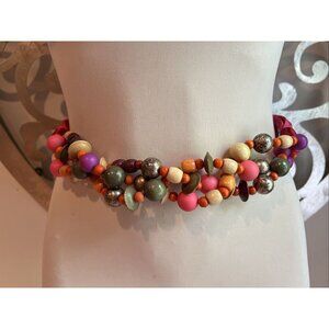 Carolyn Tanner Designs Atlanta Belt Pink Wood Beads Hook Loop Fastener
